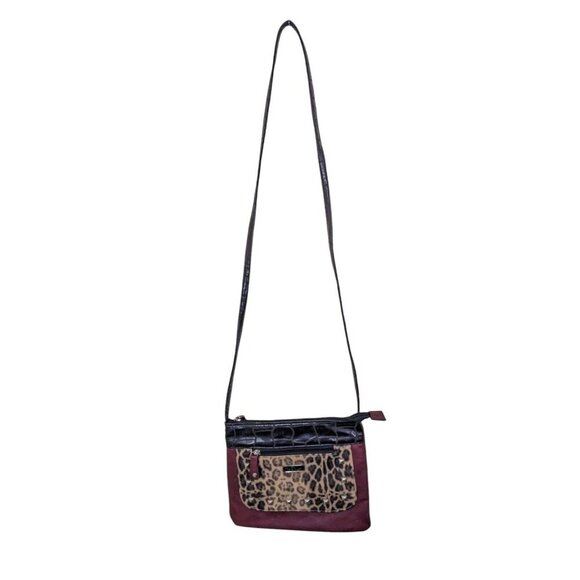 Mia De Luca Crossbody Bag Small Purse Leopard Studs Burgundy Brown Glitter - Picture 2 of 6